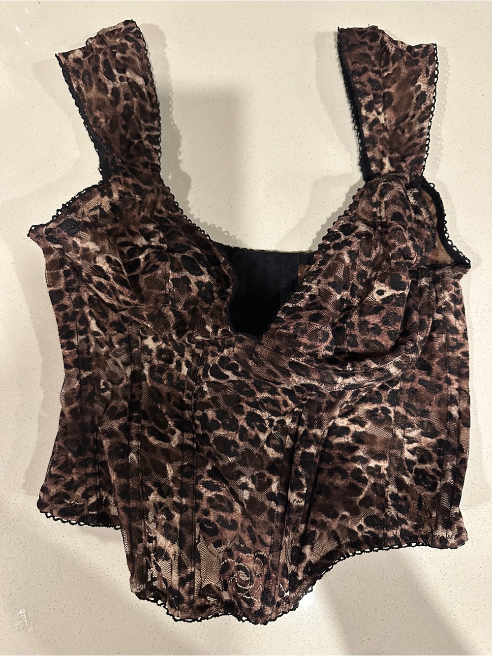 Out From Under Leopard Plunge Mesh Corset Tank Top